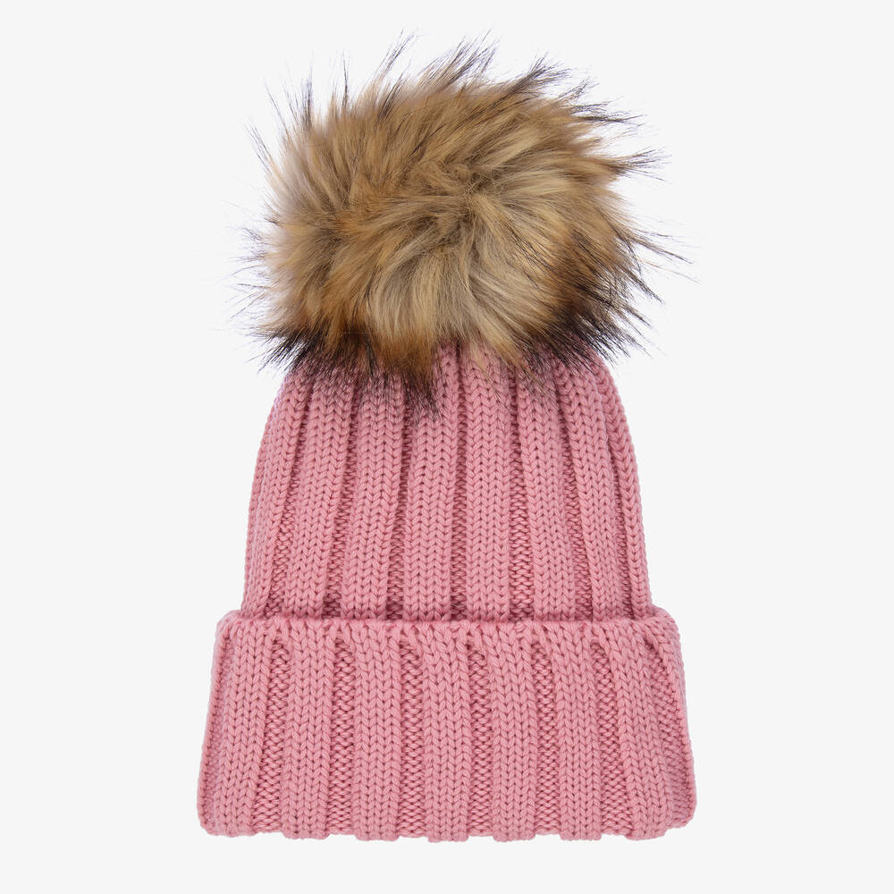 Catya - Pink Faux Fur Pom-Pom Hat | Childrensalon