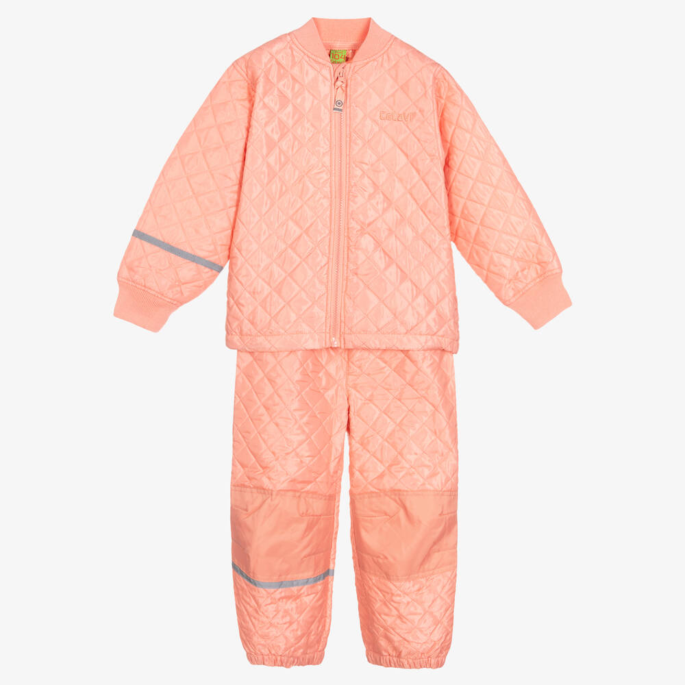 CeLaVi - Girls Pink Quilted Jacket & Trouser Set | Childrensalon