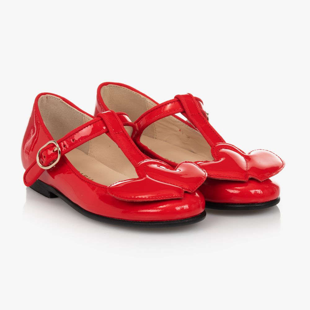 Charabia Kids' Girls Red Leather Heart Shoes