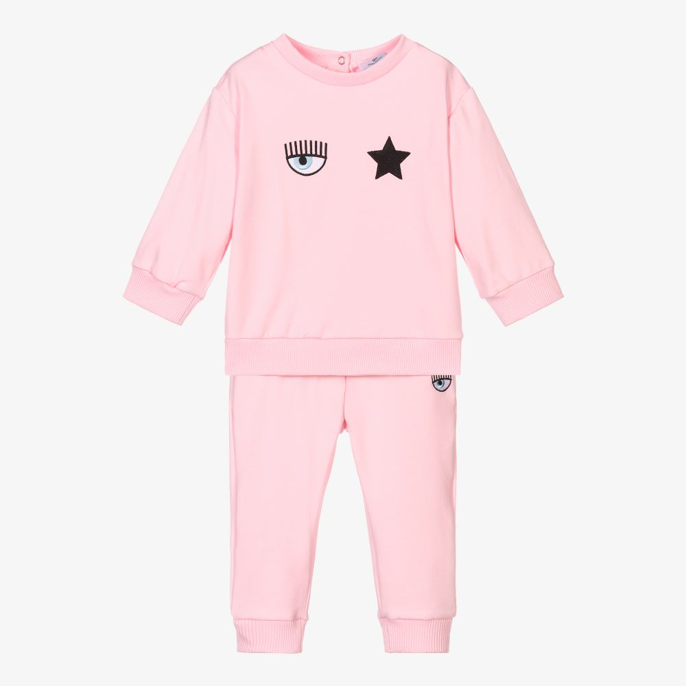 Chiara Ferragni Babies' Girls Eyestar Logo Tracksuit In Pink