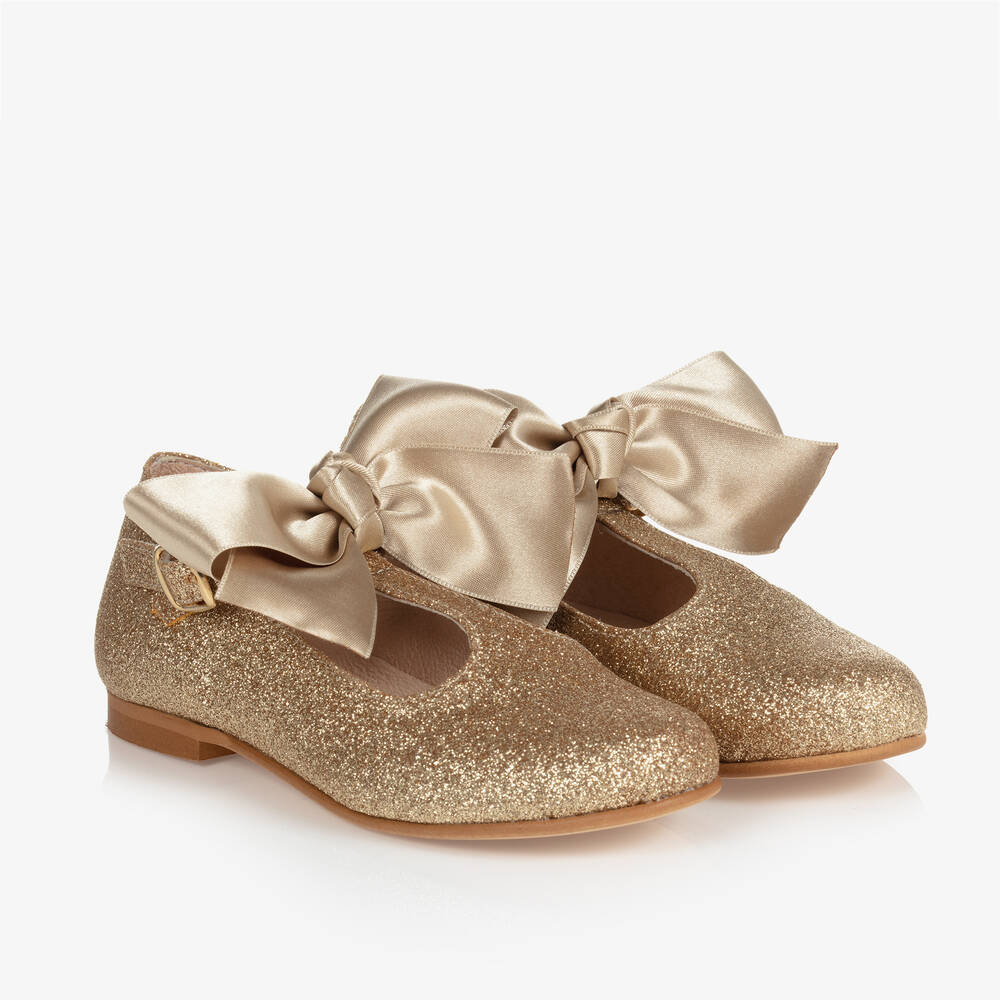 Children's Classics - Girls Gold Glitter T-Bar Shoes | Childrensalon