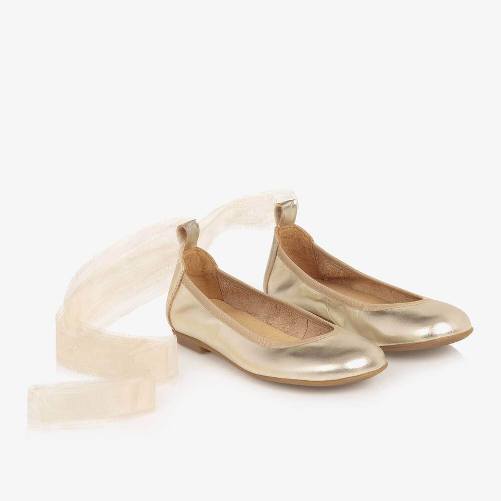 Children's Classics - Girls Gold Leather Ballerina Shoes | Childrensalon