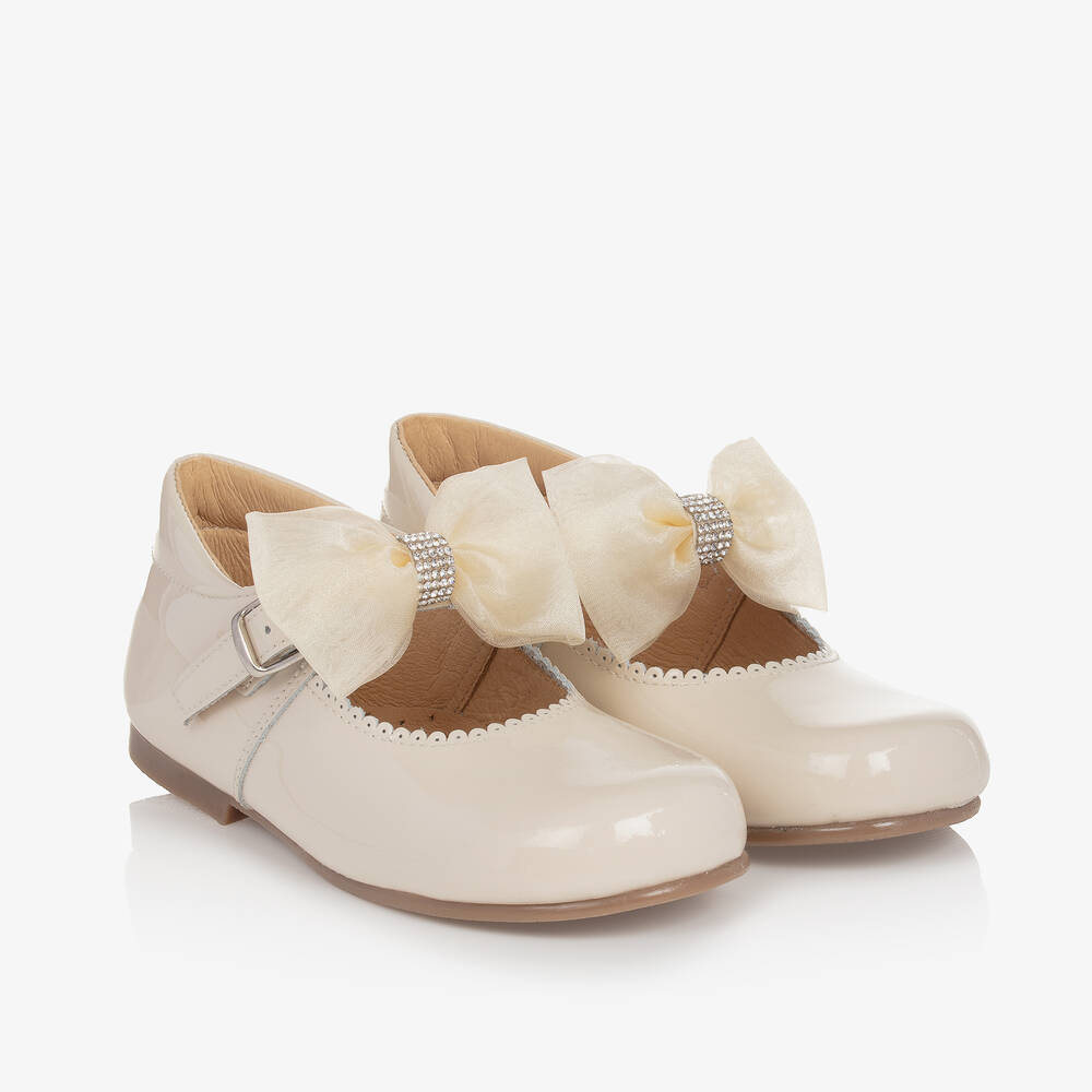 Children's Classics - Girls Ivory Patent Bow Shoes  | Childrensalon
