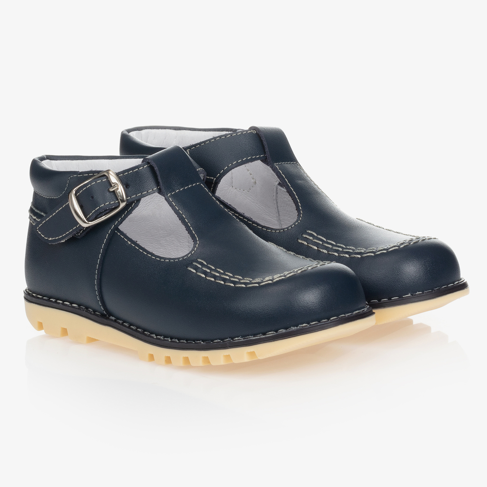 Children's Classics - Navy Blue Leather T-Bar Shoes | Childrensalon