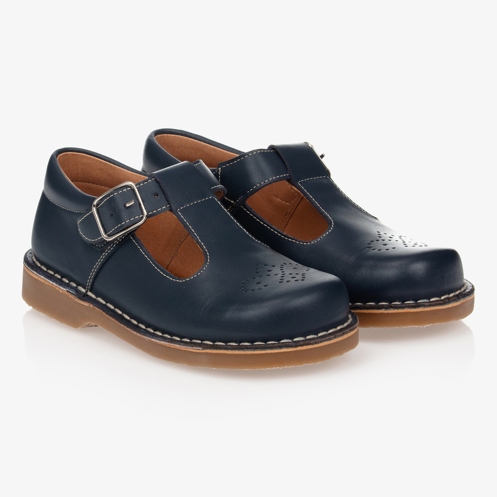 Children's Classics - Navy Blue Leather T-Bar Shoes | Childrensalon