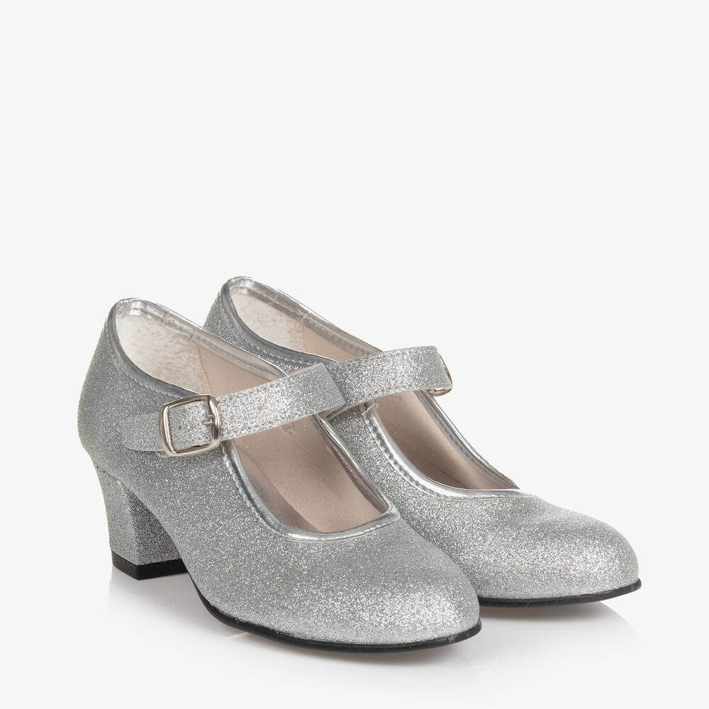 Children's Classics - Silver Glitter Heeled Shoes | Childrensalon