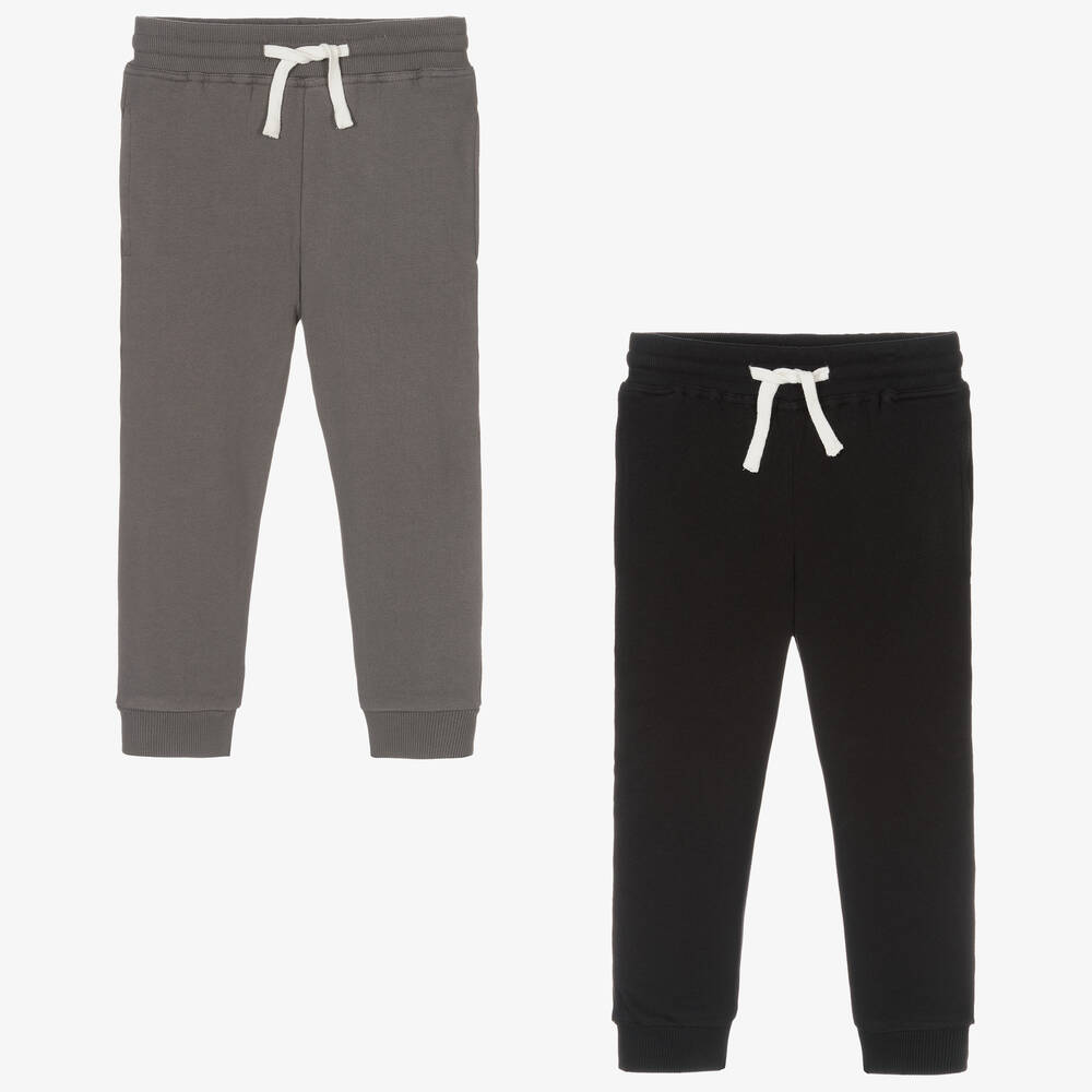 Childrensalon Essentials - Lot de 2 joggers noir et gris en coton bio garçon | Childrensalon
