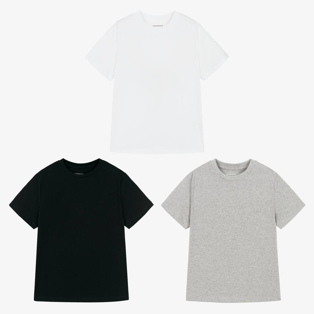Childrensalon Essentials - Boys Black Organic Cotton T-Shirts (3 Pack) | Childrensalon