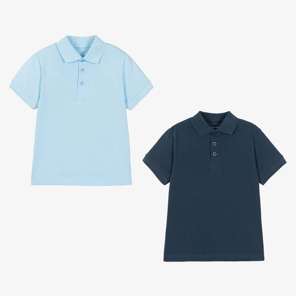Childrensalon Essentials - Boys Blue Organic Cotton Polo Shirts (2 Pack) | Childrensalon