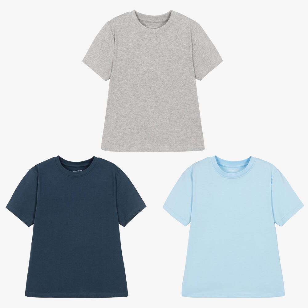 Childrensalon Essentials - Boys Blue Organic Cotton T-Shirts (3 Pack) | Childrensalon