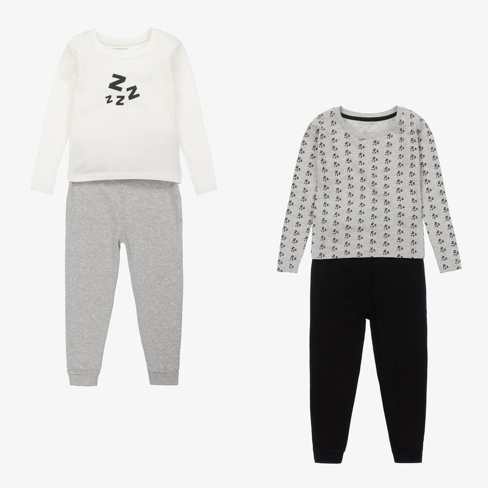 Childrensalon Essentials - Pyjamas gris et noirs bio (x 2) | Childrensalon