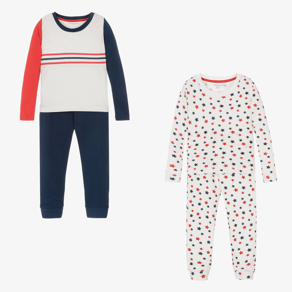 Childrensalon Essentials - Boys Ivory & Blue Organic Pyjamas (2 Pack) | Childrensalon