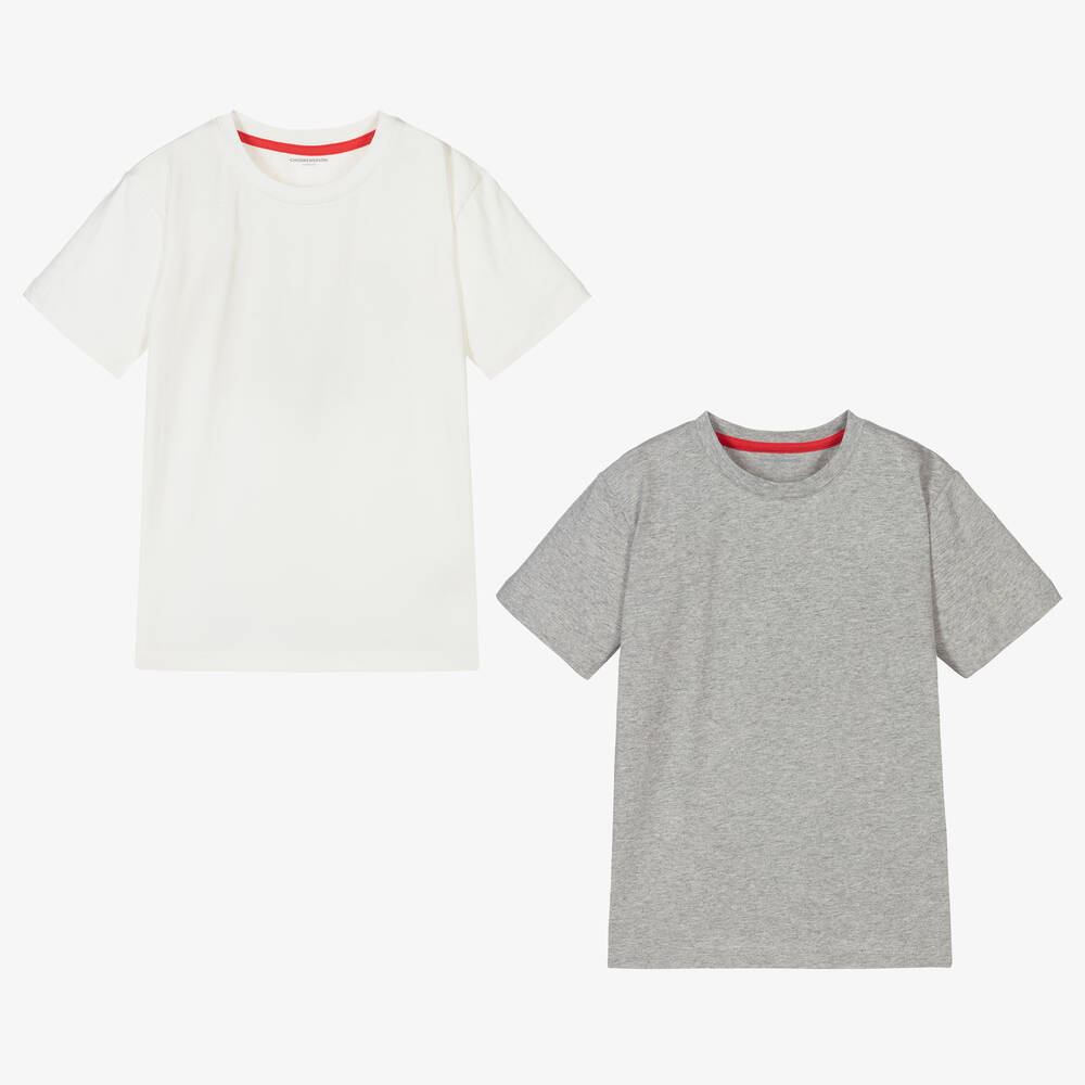 Childrensalon Essentials - Boys White & Grey Organic T-Shirts (2 Pack) | Childrensalon