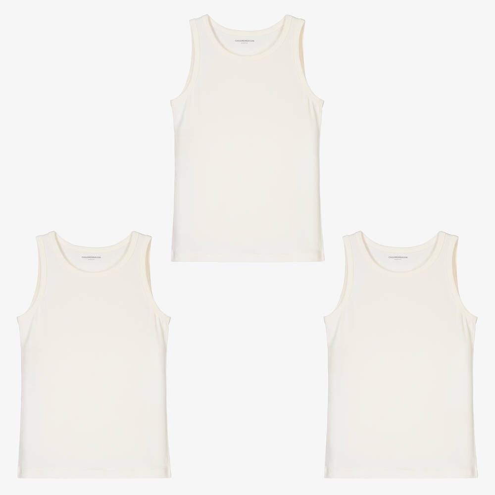 Childrensalon Essentials - Boys White Organic Cotton Vests (3 Pack) | Childrensalon