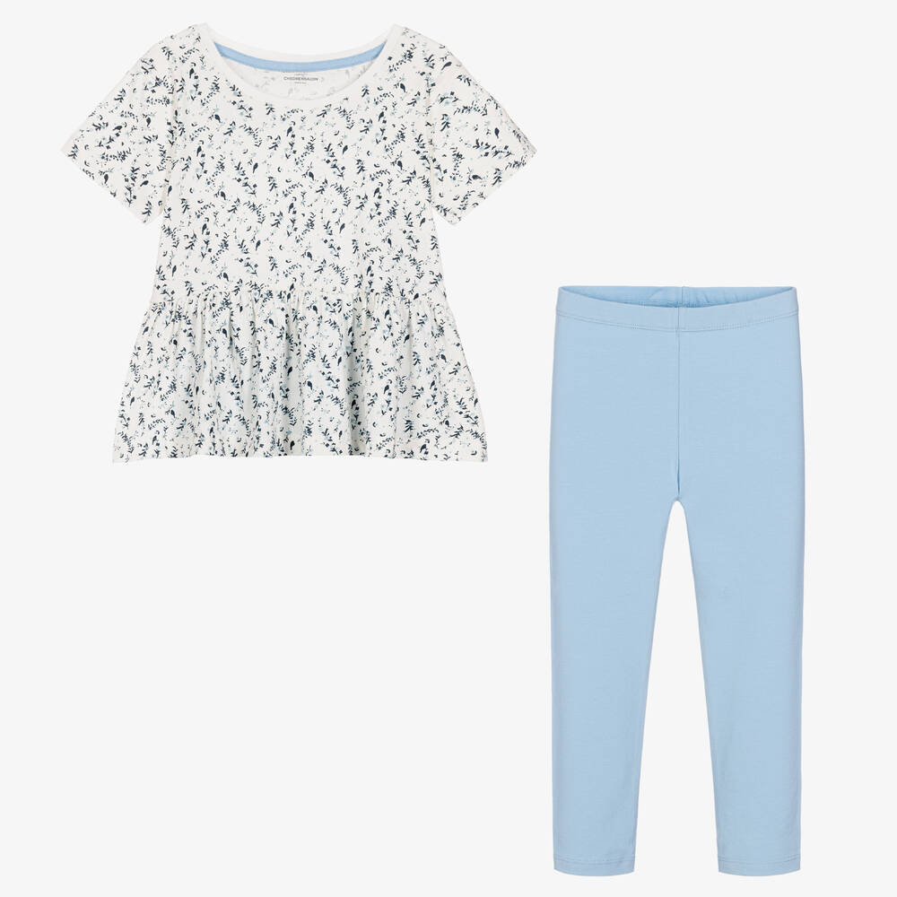 Childrensalon Essentials - Girls Blue Organic Cotton Leggings Set