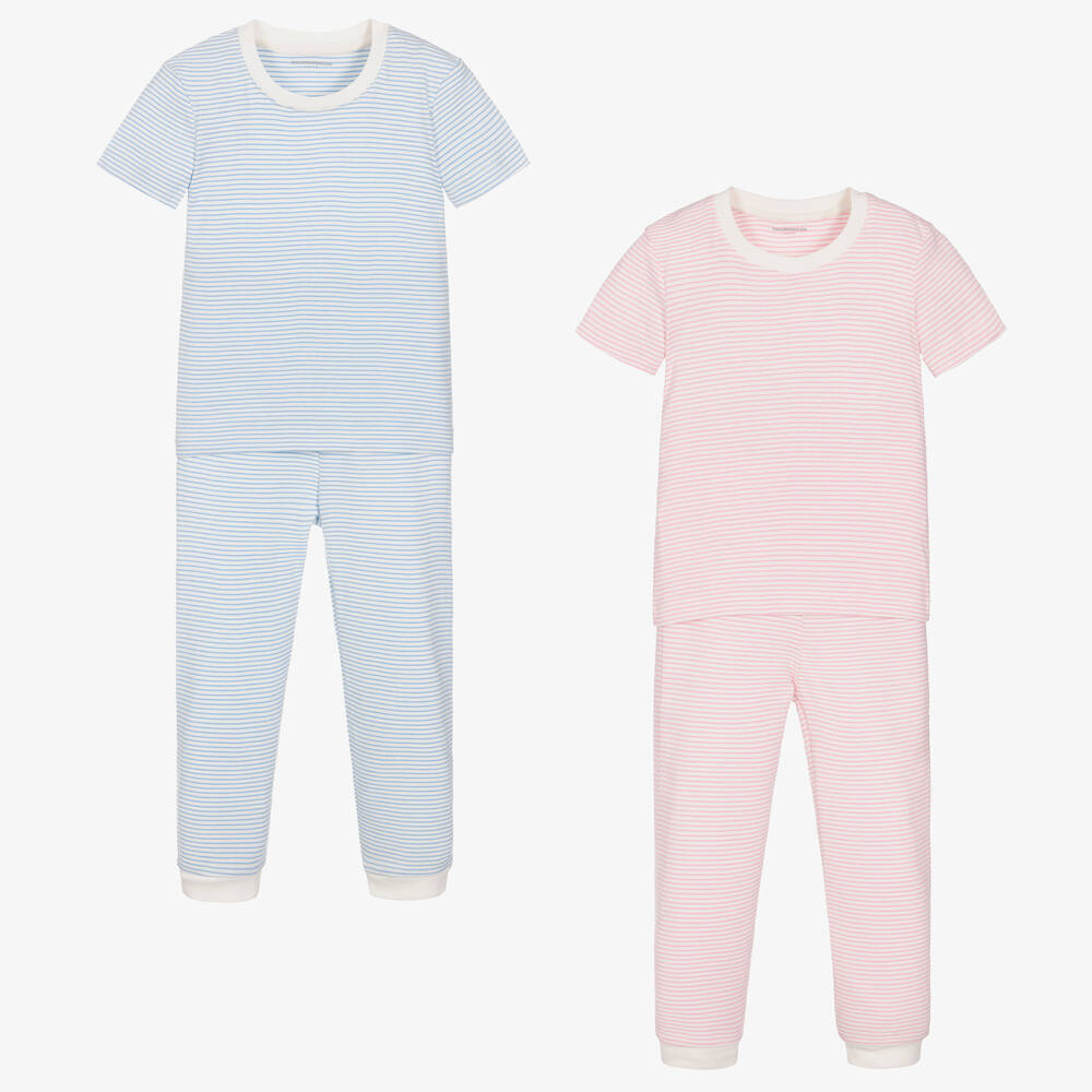 Childrensalon Essentials - Girls Blue & Pink Stripe Pyjamas (2 Pack) | Childrensalon