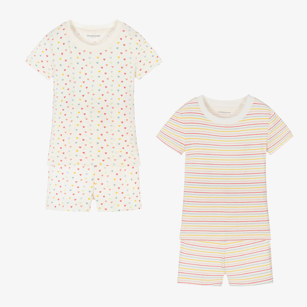 Childrensalon Essentials - Girls Ivory Organic Cotton Pyjamas (2 Pack) | Childrensalon