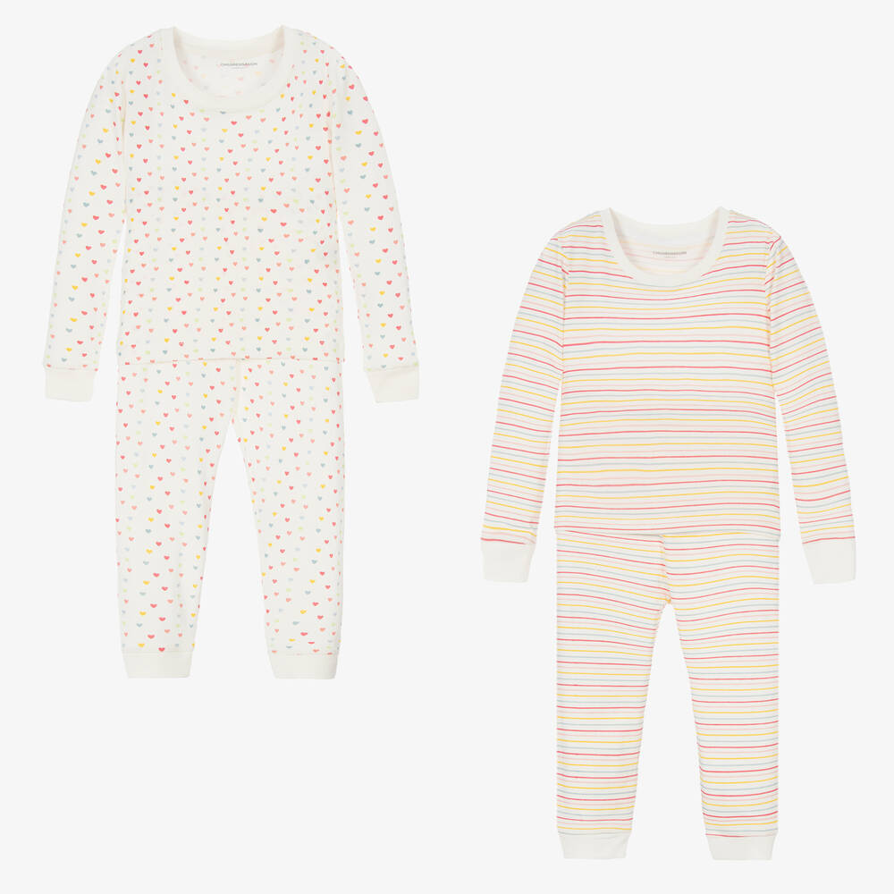 Childrensalon Essentials - Girls Ivory Organic Pyjamas (2 Pack) | Childrensalon