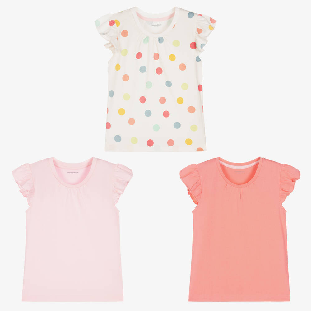 Childrensalon Essentials - Girls Pink & Ivory Organic T-Shirts (3 Pack)  | Childrensalon