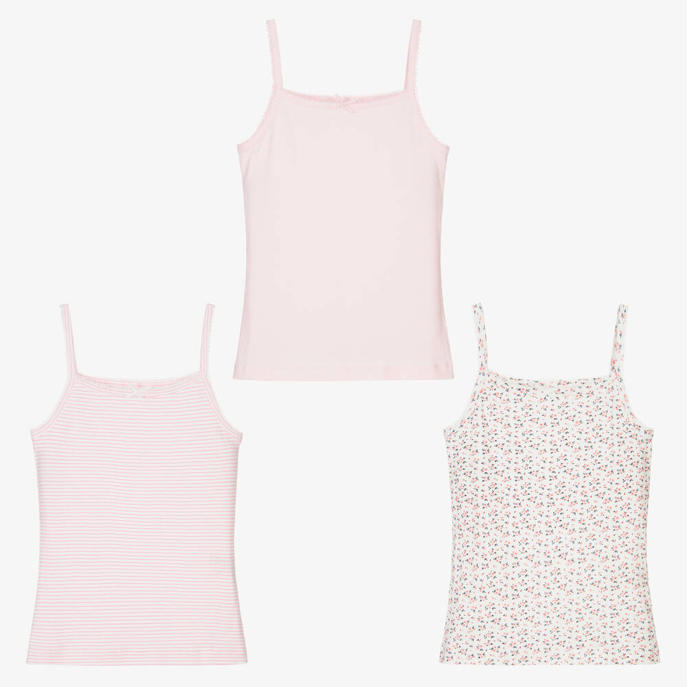 Childrensalon Essentials - Girls Pink Organic Cotton Vests (3 Pack) | Childrensalon