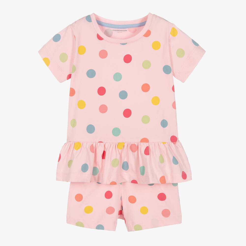 Childrensalon Essentials - Girls Pink Organic Polka Dot Shorts Set | Childrensalon