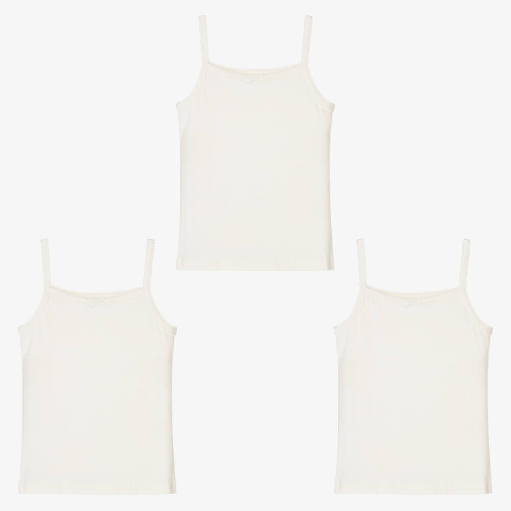 Childrensalon Essentials - Girls White Organic Cotton Vests (3 Pack) | Childrensalon