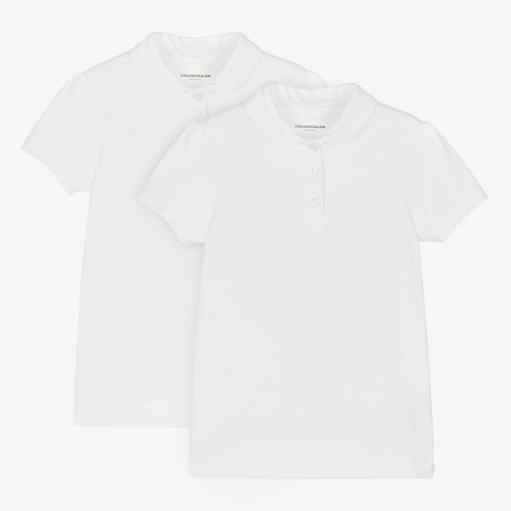 Childrensalon Essentials - Girls White Organic Polo Shirt (2 Pack) | Childrensalon