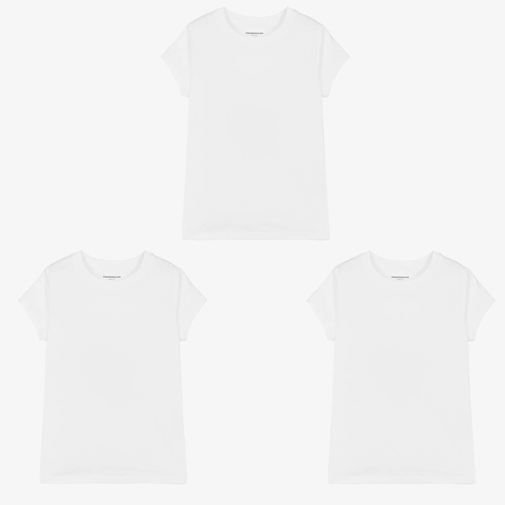 Childrensalon Essentials - Girls White Organic T-Shirts (3 Pack) | Childrensalon