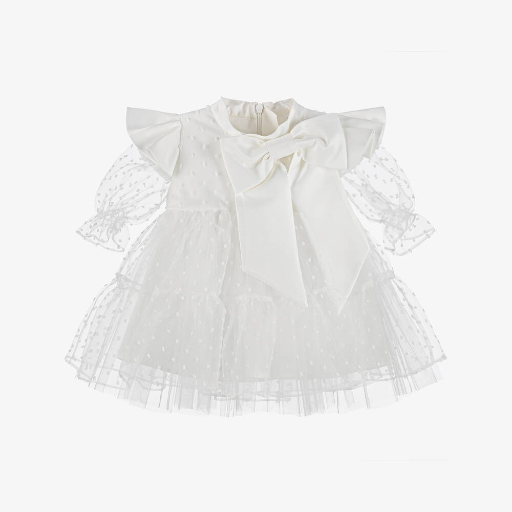 Childrensalon Occasions - Robe blanche en organza à noeud pour bébé fille | Childrensalon