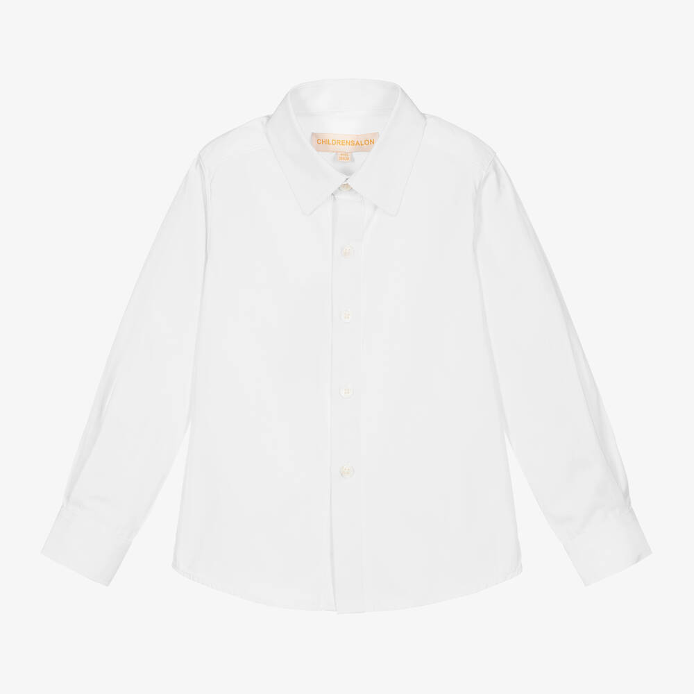 Childrensalon Occasions - قميص مزيج قطن لون أبيض للأولاد | Childrensalon