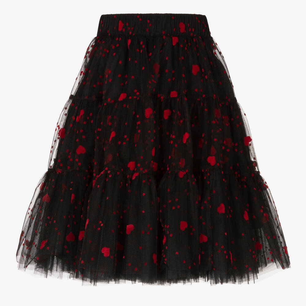 Childrensalon Occasions - Черная юбка из тюля с красными сердечками для девочек | Childrensalon