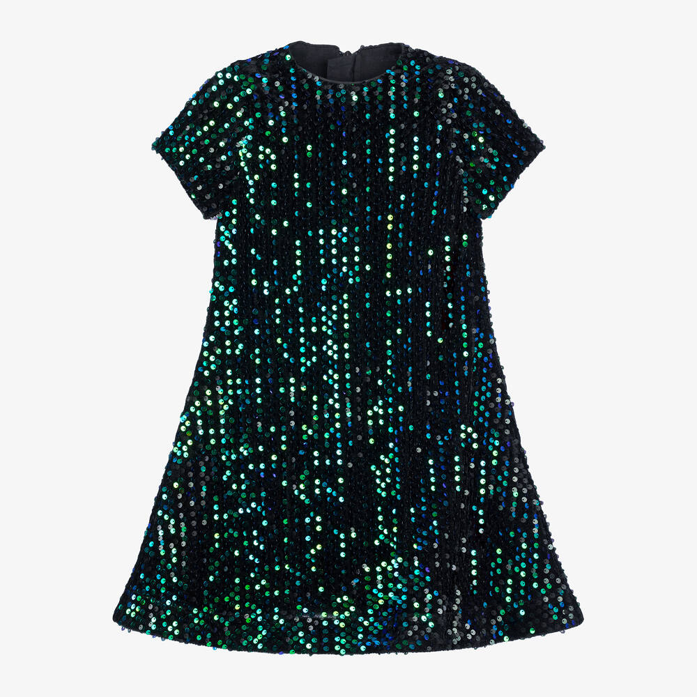 Childrensalon Occasions - Girls Black Sequinned Velour Dress | Childrensalon