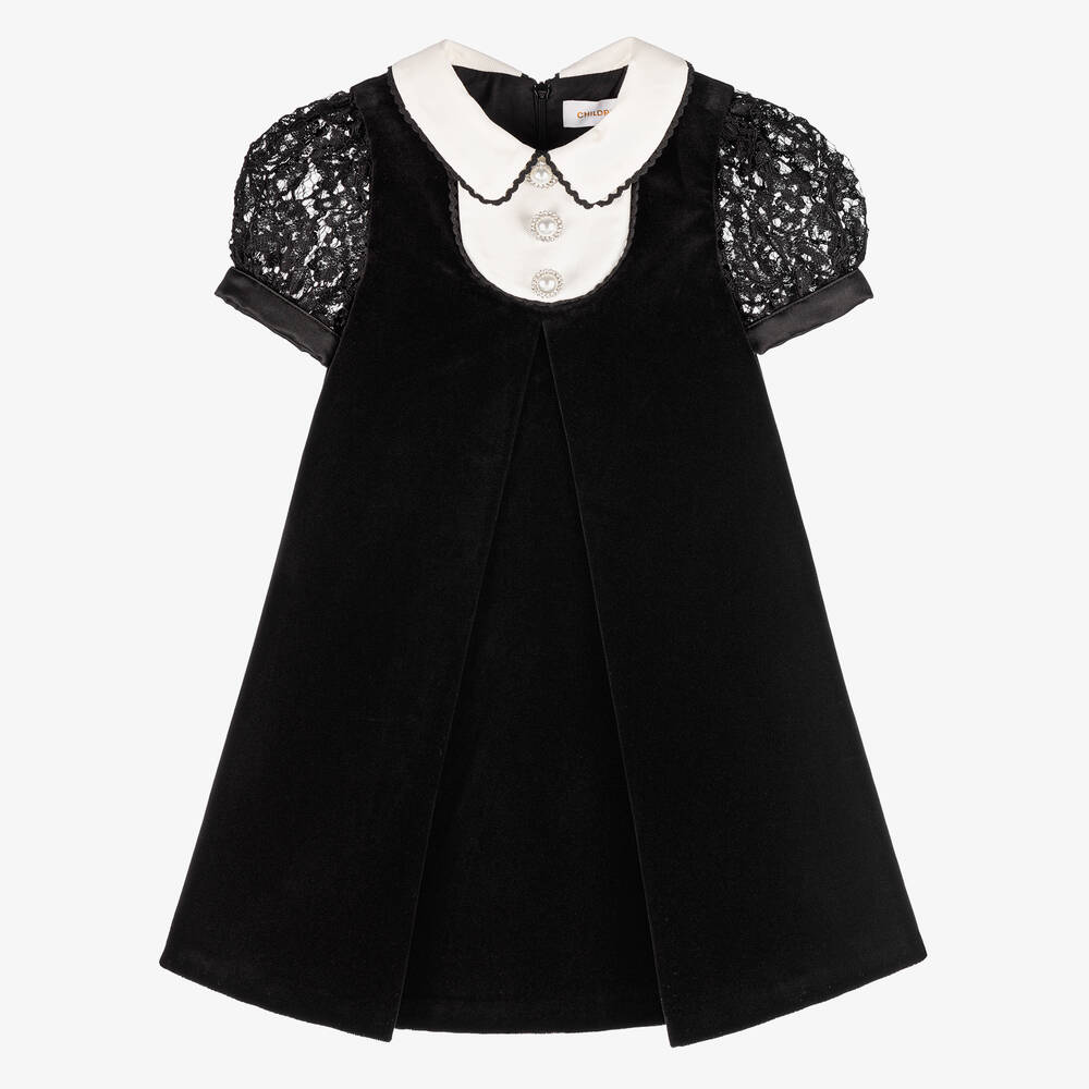 Childrensalon Occasions - Girls Black Velvet & Lace Dress | Childrensalon