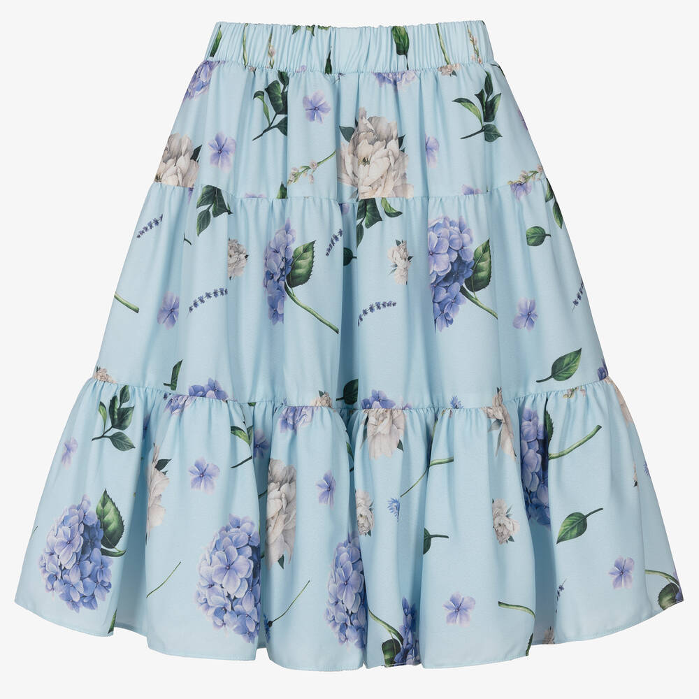 Childrensalon Occasions - Girls Blue Floral Crêpe Skirt | Childrensalon