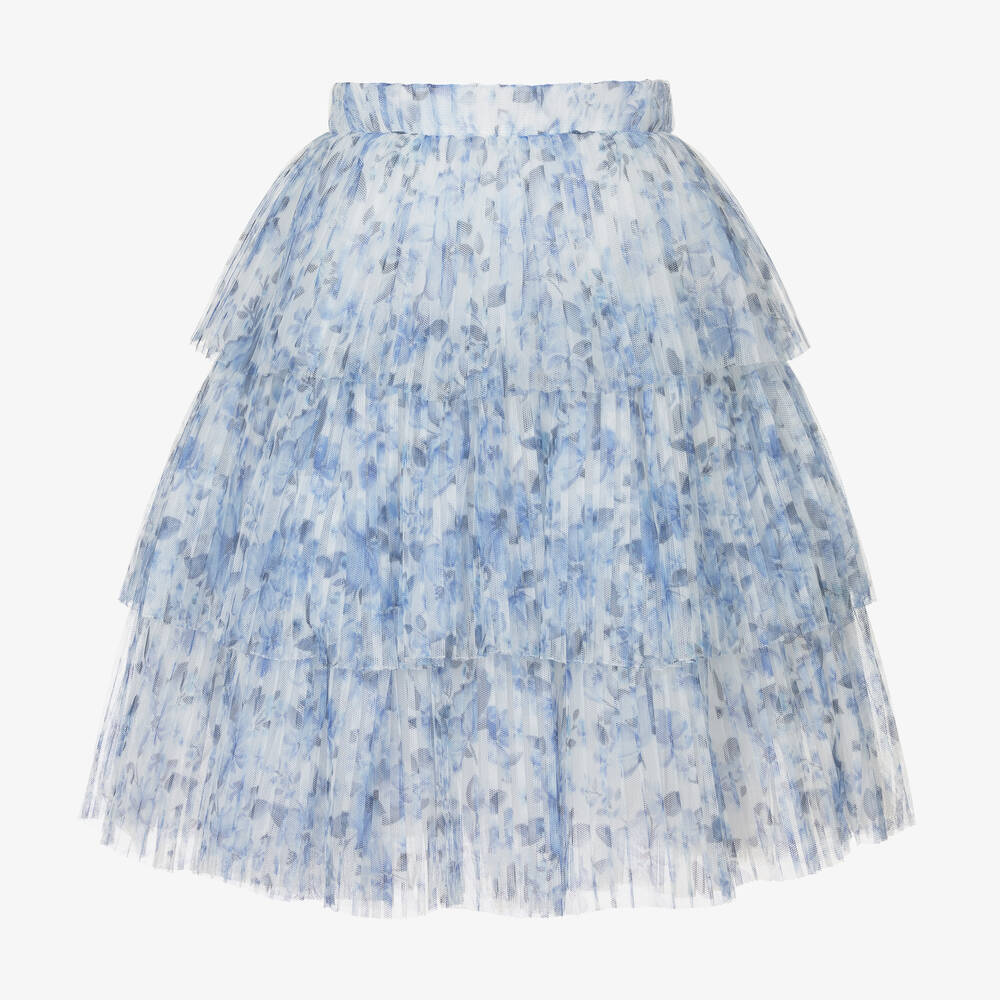 Childrensalon Occasions - Girls Blue Floral Tulle Skirt | Childrensalon