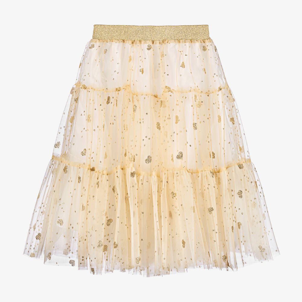 Childrensalon Occasions - Girls Gold Glittery Heart Tulle Skirt | Childrensalon