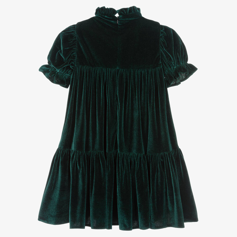 Childrensalon Occasions - Girls Green Velour Dress | Childrensalon