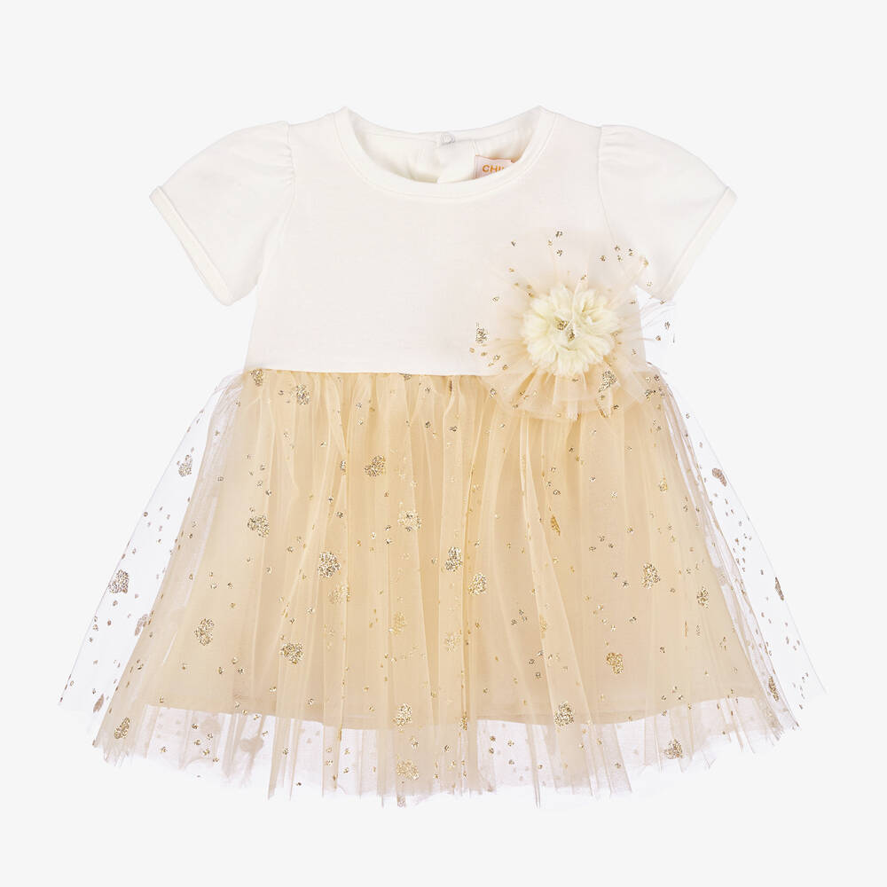 Childrensalon Occasions - Girls Ivory & Gold Heart Tulle Dress | Childrensalon