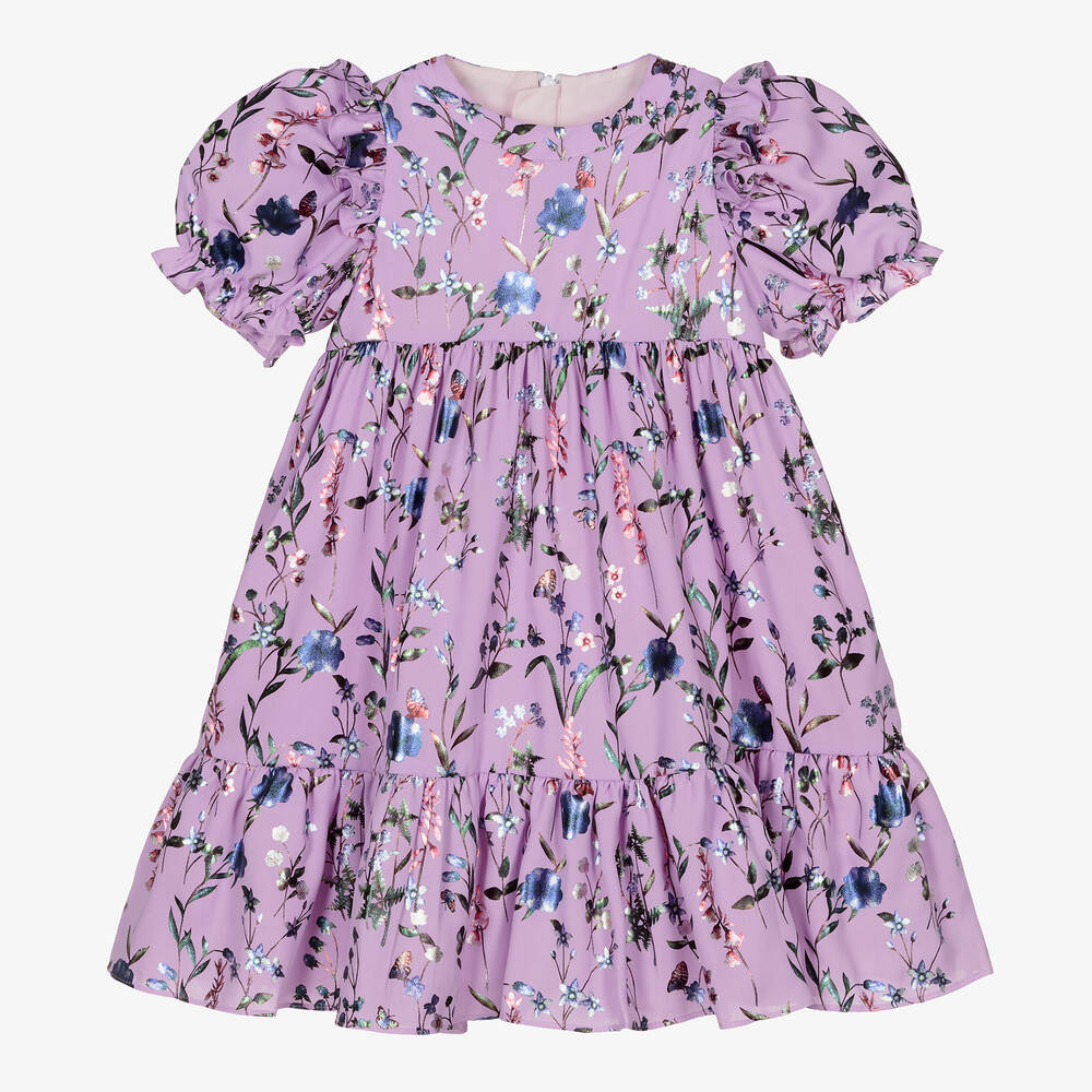Childrensalon Occasions - Girls Lilac Floral Chiffon Dress | Childrensalon