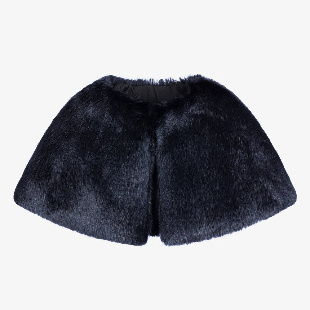 Childrensalon Occasions - Girls Navy Blue Faux Fur Cape | Childrensalon