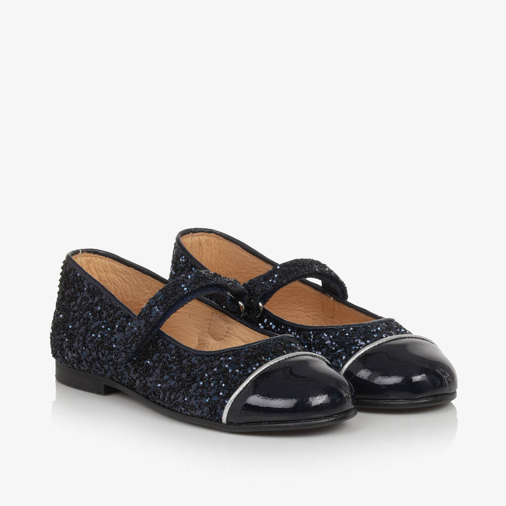 Childrensalon Occasions - Girls Navy Blue Glitter Mary Jane Pumps | Childrensalon