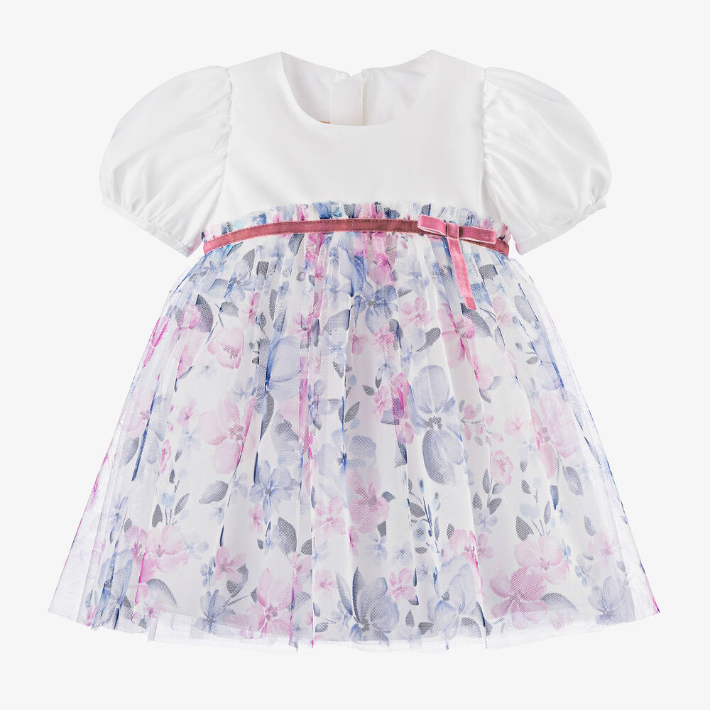 Childrensalon Occasions - Girls Pink & Blue Floral Tulle Dress | Childrensalon