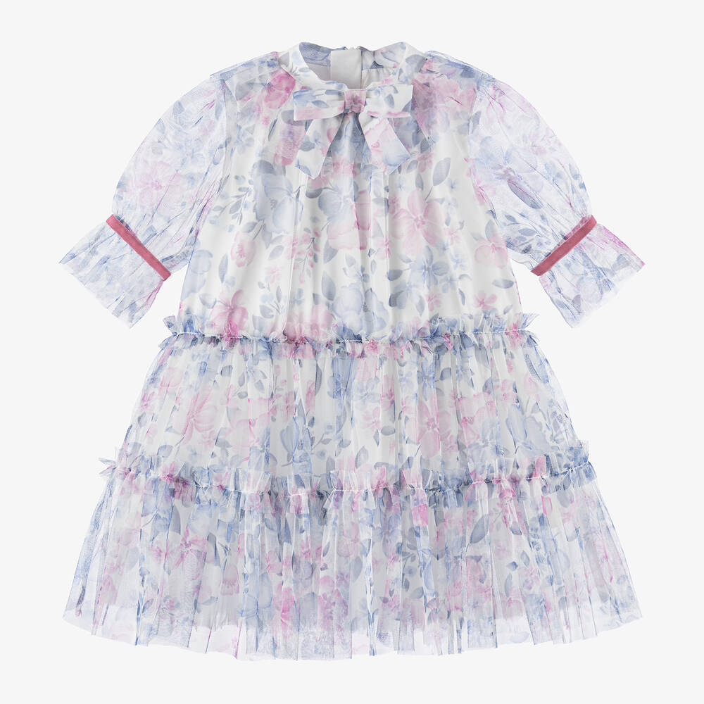 Childrensalon Occasions - Розово-голубое платье из тюля с цветами для девочек | Childrensalon