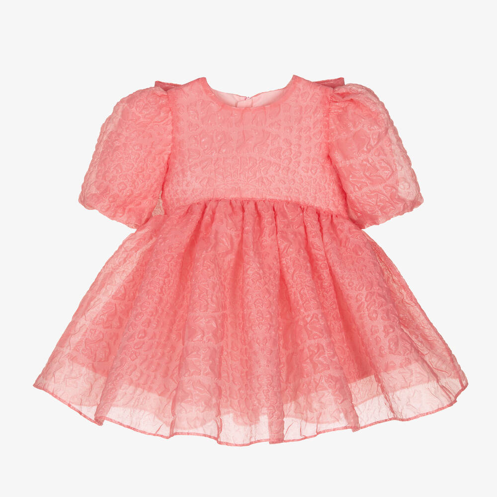 Childrensalon Occasions - Girls Pink Cloqué Bow Dress | Childrensalon
