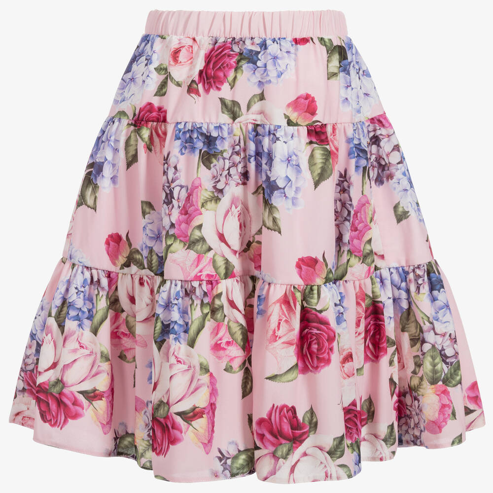 Childrensalon Occasions - Girls Pink Floral Crêpe Skirt | Childrensalon