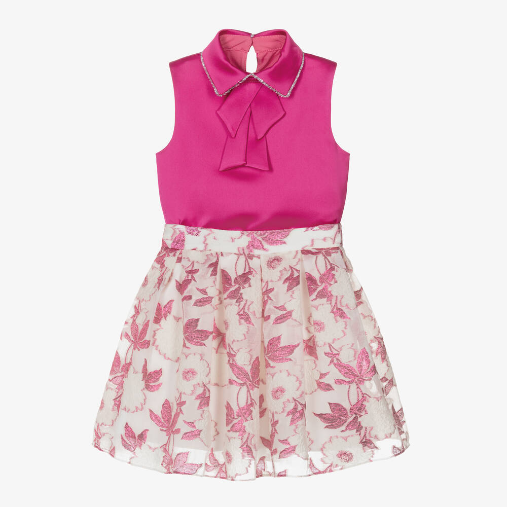 Childrensalon Occasions - Girls Pink Floral Jacquard Skirt Set | Childrensalon