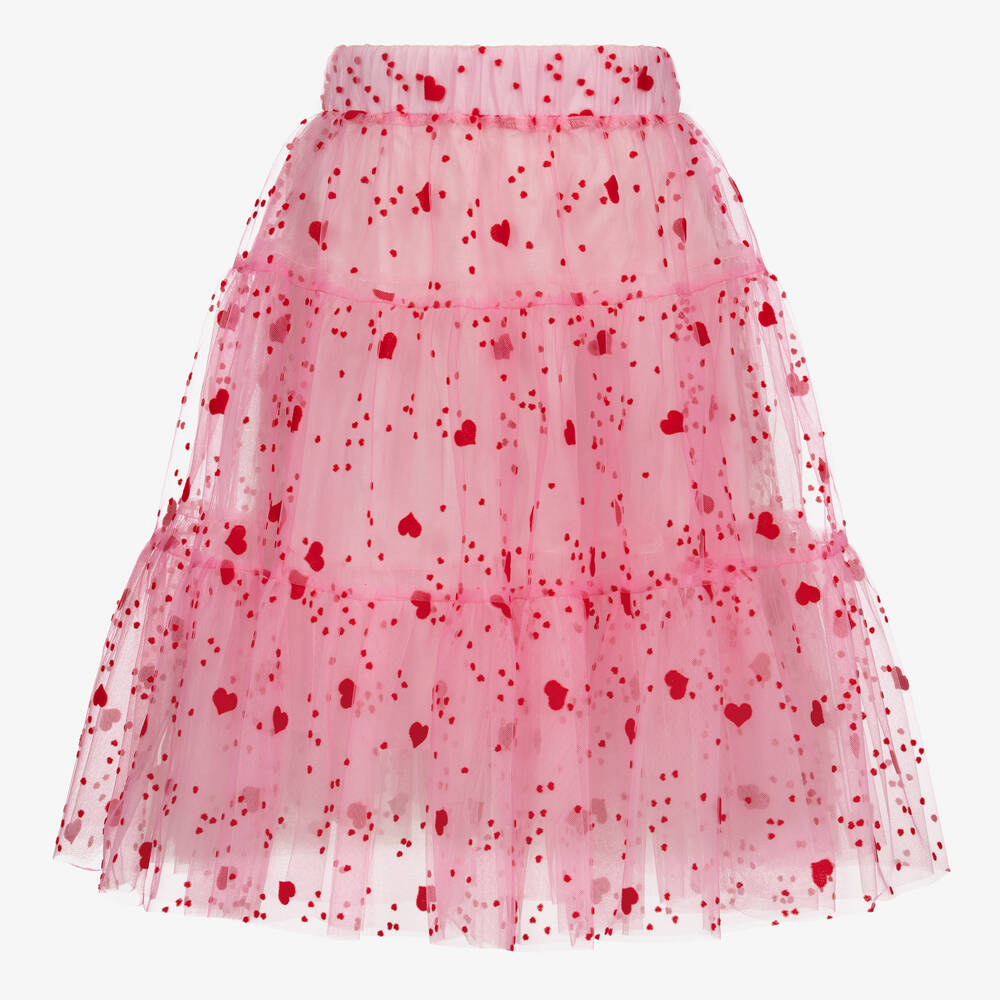 Childrensalon Occasions - Girls Pink & Red Hearts Tulle Skirt | Childrensalon