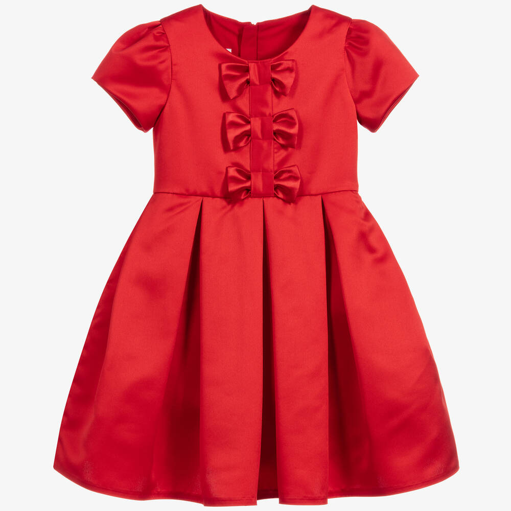 Childrensalon Occasions - Girls Red Satin Bow Dress | Childrensalon