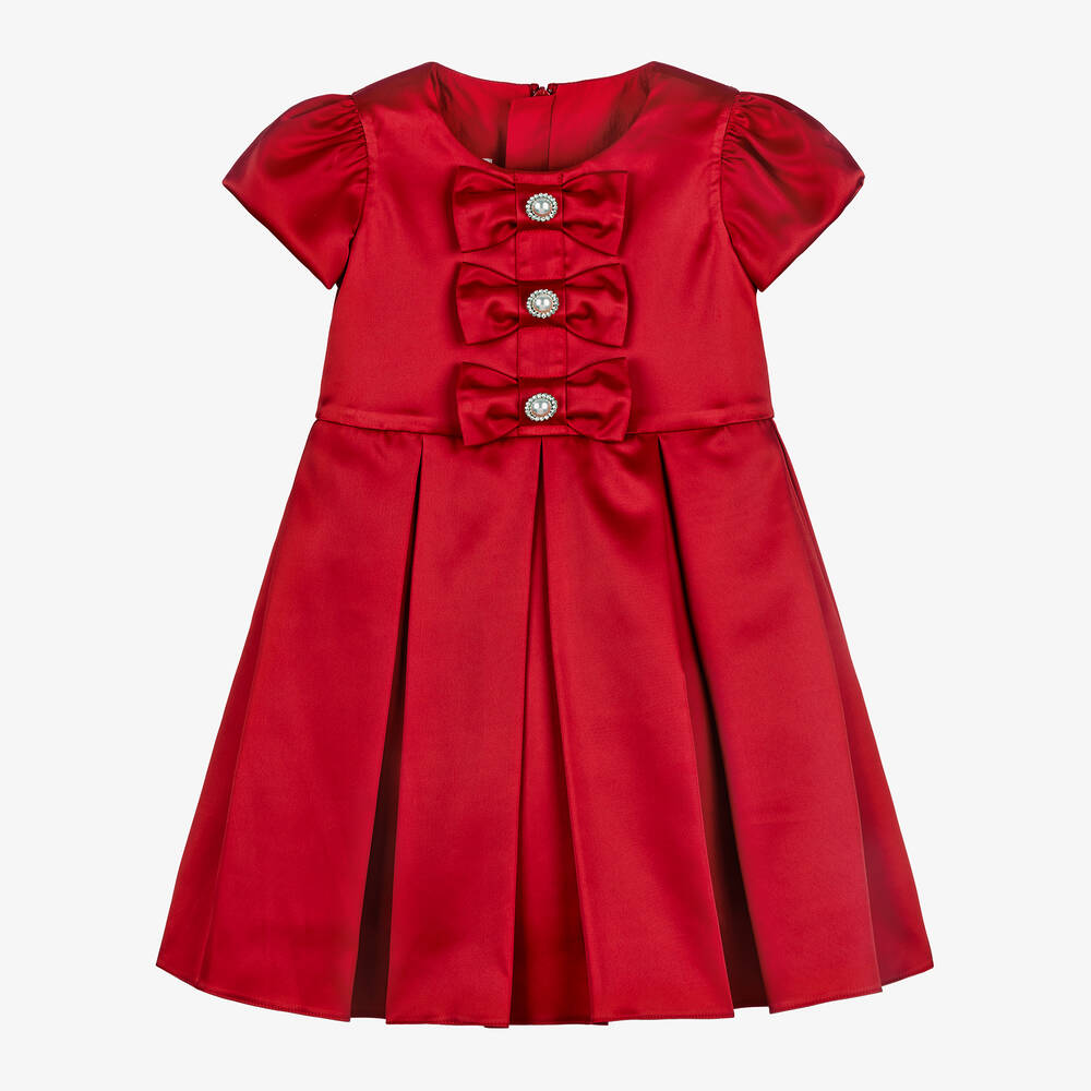 Shop Childrensalon Occasions Girls Red Satin & Pearl Bow Dress