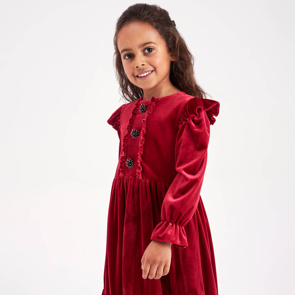 Childrensalon Occasions-Girls Red Velour Dress | Childrensalon